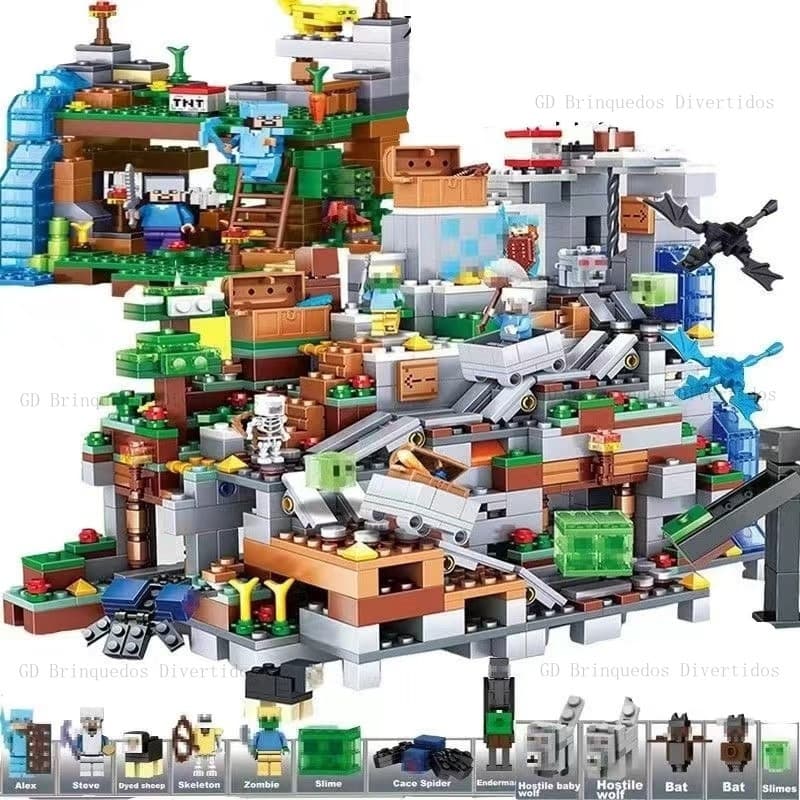 1650 Peças Blocos de Montar Meu Mundo Steve - Casa na Árvore, Caverna, Selva, Cachoeira, Brinquedo Educativo, Presente