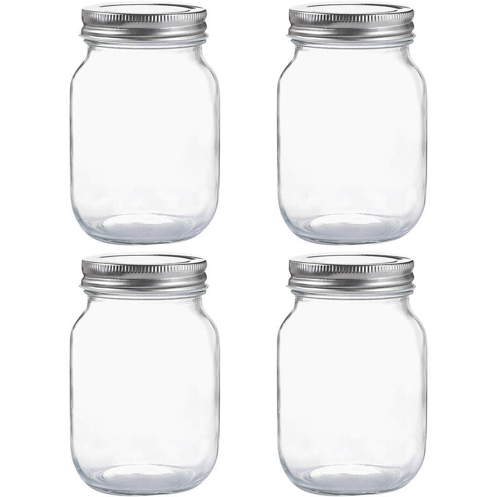 Potes de Vidro YINGERHUAN com Boca Regular, 16 oz, Potes de Vidro Transparente com Tampas de Metal Prateadas para Selage