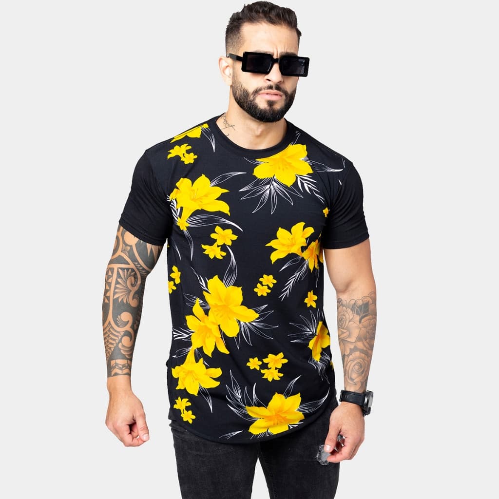 Camisa Masculina Camiseta Long Line Swag Longa Lindas Longline Floral Qualidade Barato Oversized 2026