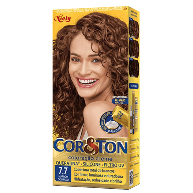 Tinta de Cabelo Permanente Cor&Ton Niely - Marrom Dourado 7.7