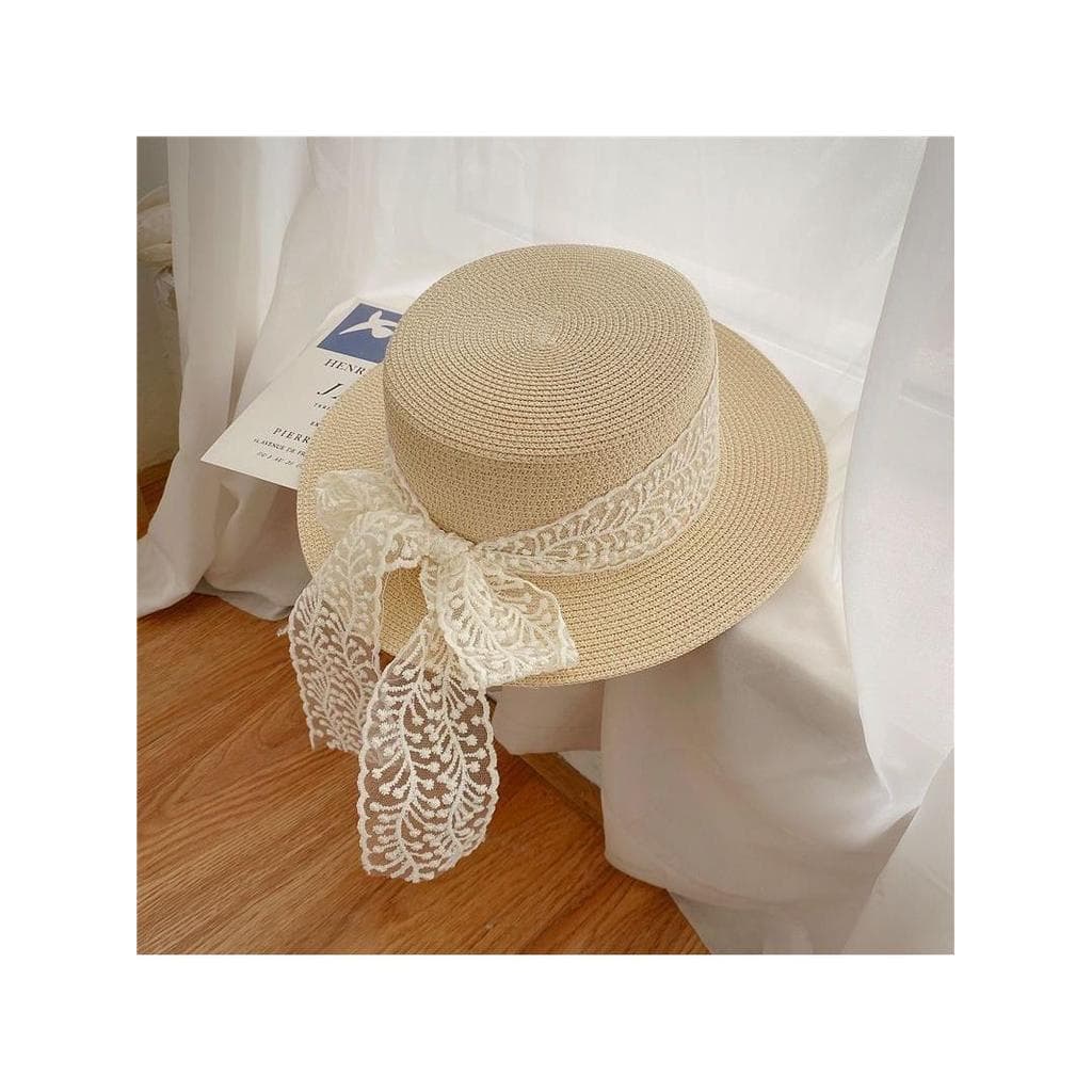 Chapéu de palha fresco japonês Pastoral moda All-Match plana renda chapéu de sol palha viagem chapéu de sol protetor sol
