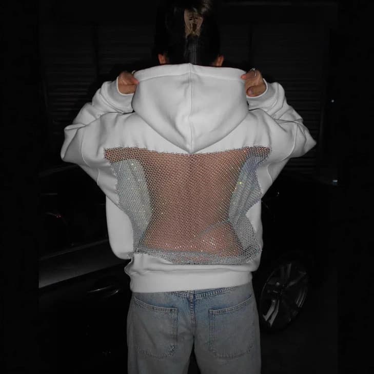 Cross-Border 2026 outono inverno novo estilo moda feminina cor sólida Halter oco gaze moletom com capuz
