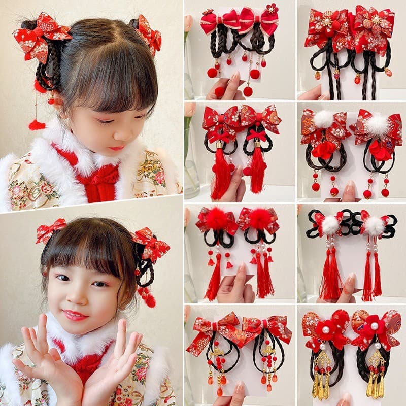 Estilo chinês ano novo cocar crianças ano novo acessórios para o cabelo meninas peruca arco ano novo hairpin bebê festiv