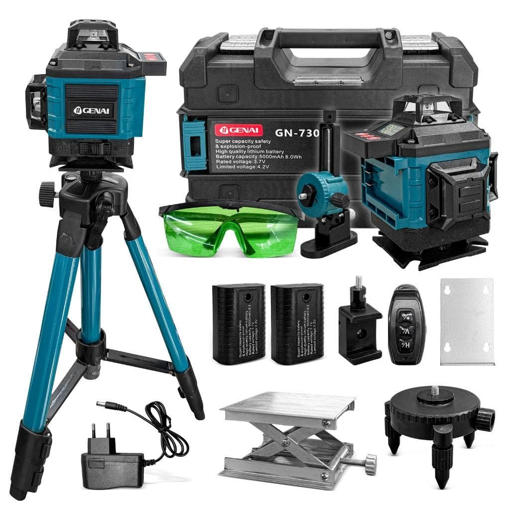 Nível a Laser Verde 16 Linhas-Precisão ±0.2mm/m-Auto Nivelamento IP54-Kit Completo com Tripé-2 Baterias e Remoto