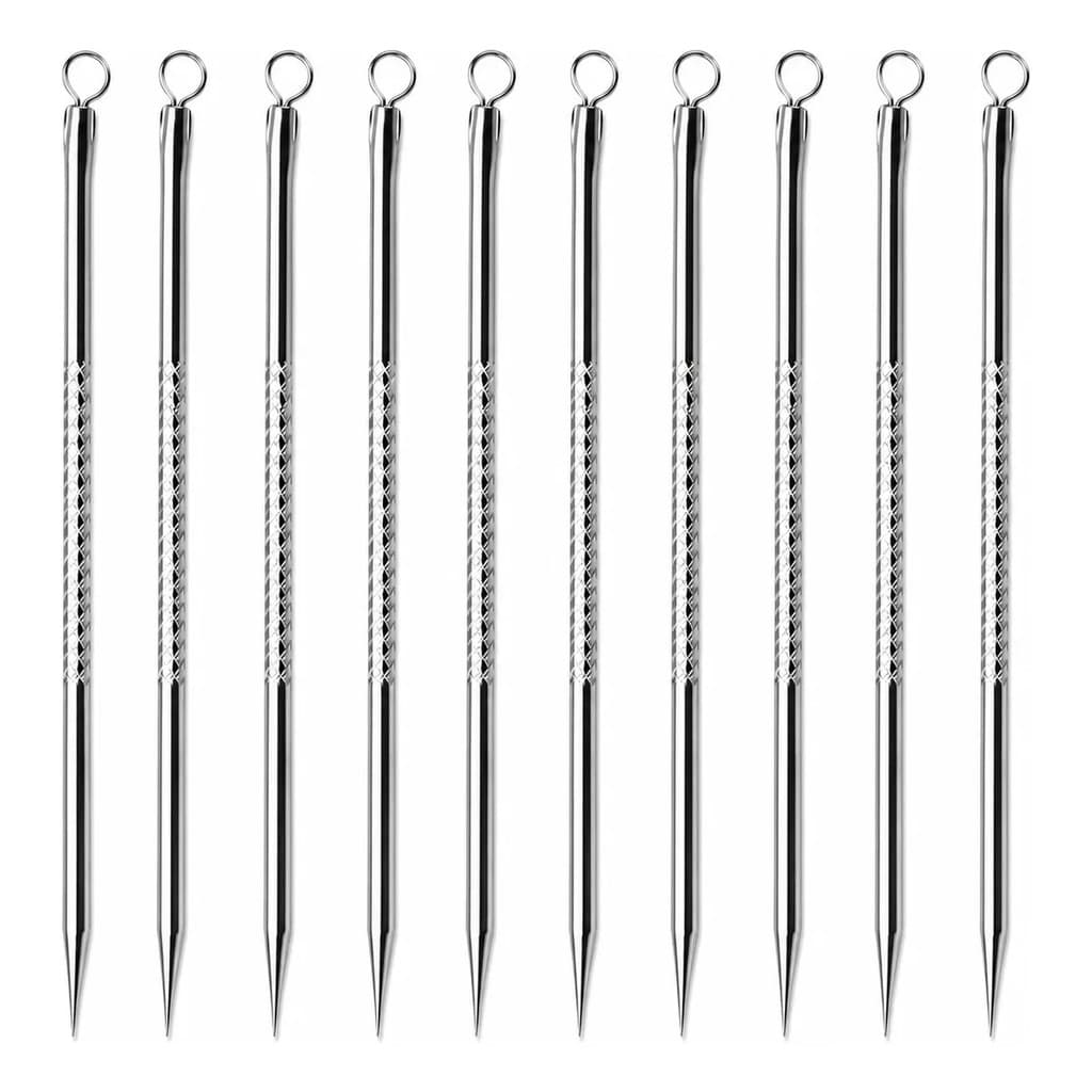 Kit 10 Kit Extrator Cravos Espinhas Acne Limpeza Facial Aço Inox