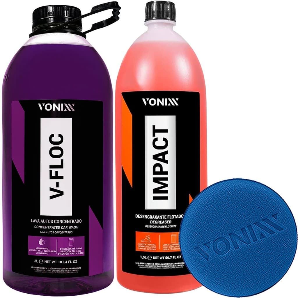 Kit V-Floc 3L Shampoo Automotivo Lava Auto Concentrado + Impact 1,5L Desengraxante Vonixx