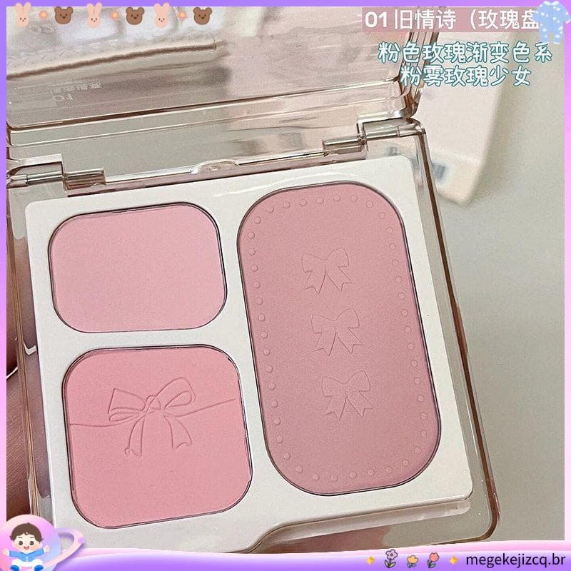 Blush Benming Feminino Coreano!Creme de blush de três cores expandido cor blush azul superfície de brilho denso Natural