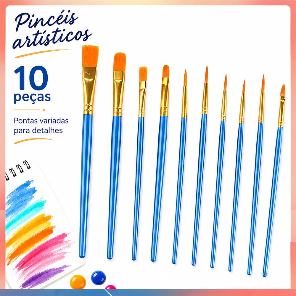 Conjunto de 10 peças de tinta acrílica, pincel macio para pintura a óleo