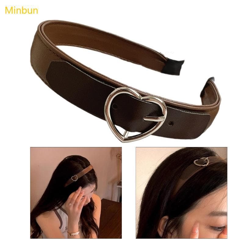 Minbun PU Forma Coração Fivela Headbands Elástico Maquiagem Bandana Exagerado Ajustável Rock Punk Hairband