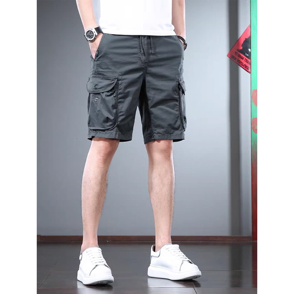 Americano Casual Shorts masculino verão rua Wear cordão puro algodão macacão masculino em linha reta calças médias solta