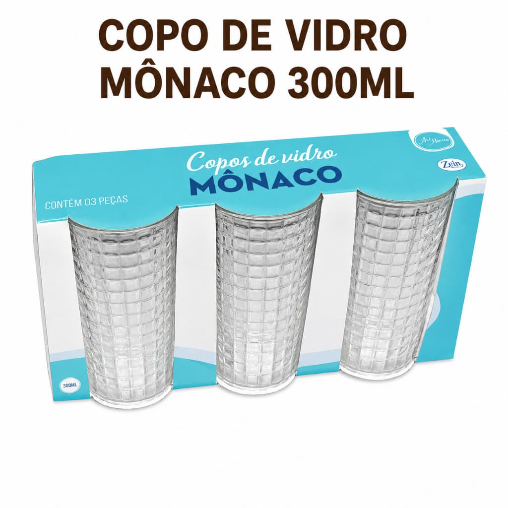 Copo Vidro 3 Unidades 300ML Mônaco Moderno