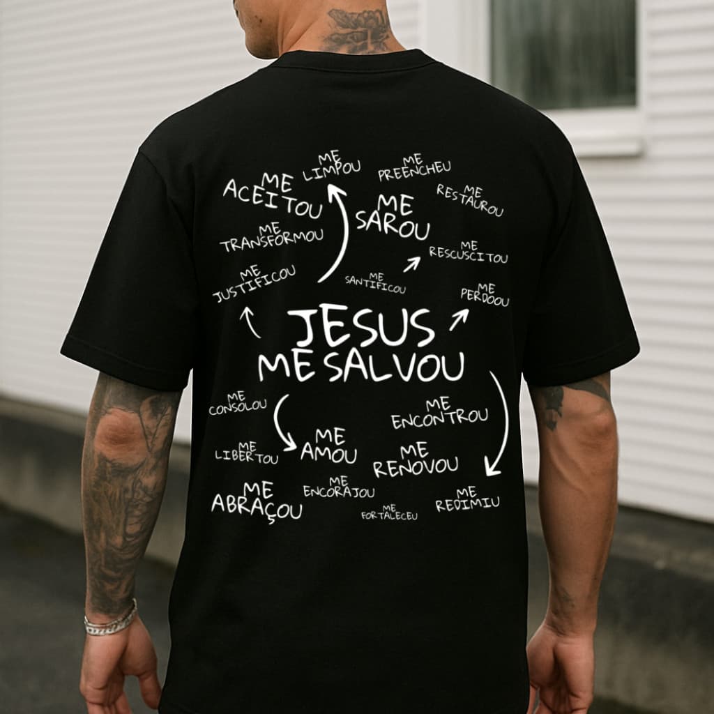 Camiseta Masculina Streetwear blusa Algodão Estampada Jesus Me Salvou Camisa Unissex Premium