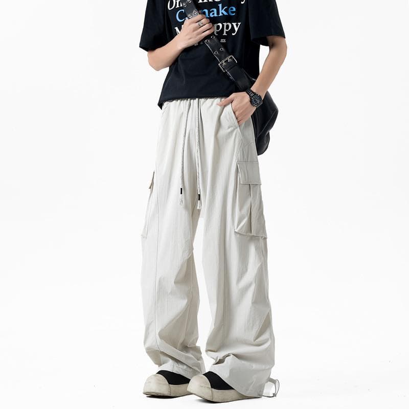 American Street Wear Macacão de secagem rápida masculino verão estilo fino gelo seda Drape carga calças masculinas calça