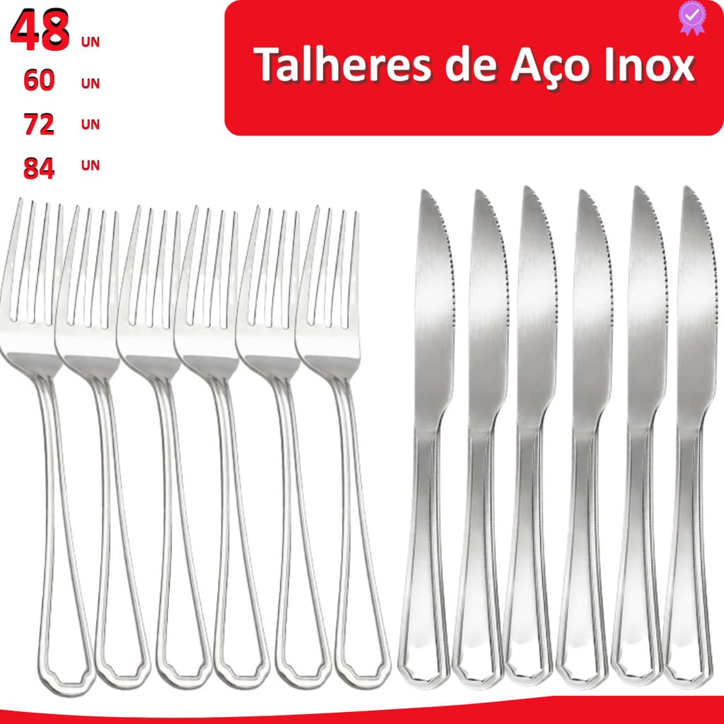 84/72/60/48 Conjunto de talheres em Aço Inox Garfo e Faca Chef Mesa Cozinha Jantar Casa comida BBQ