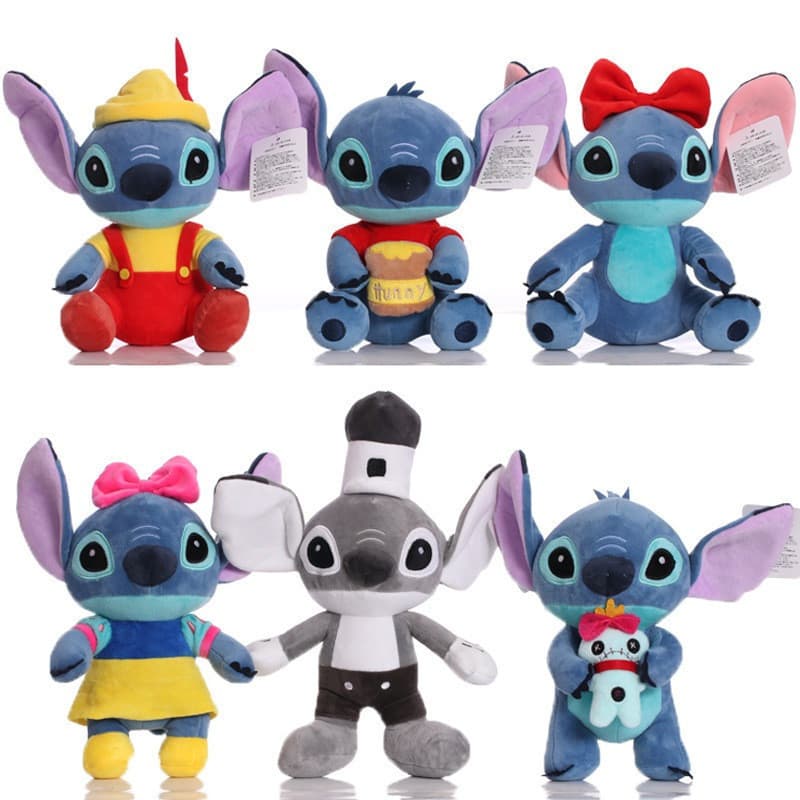 6 brinquedos de pelúcia da Disney "Lilo & Stitch", 25-32 cm, almofadas e travesseiros macios, adequados como presente de