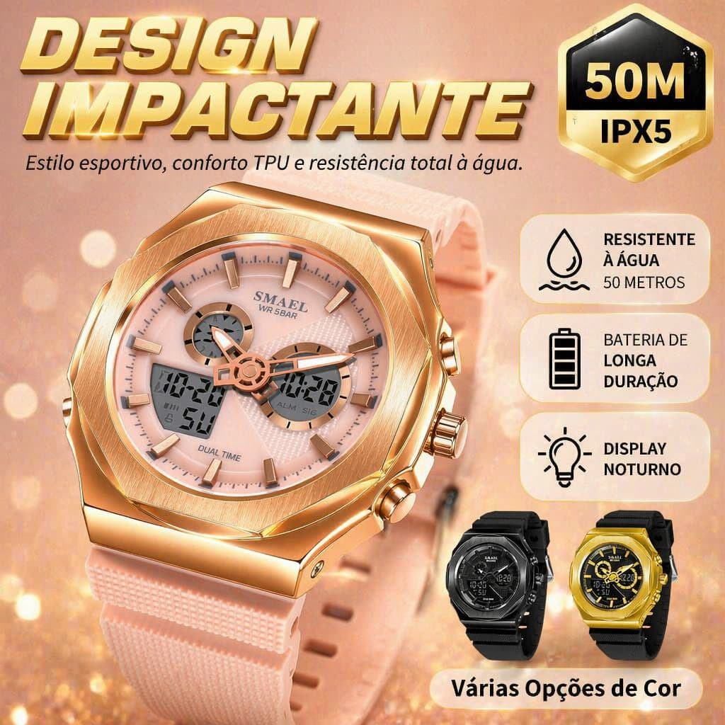 Relógio Digital Esportivo SMAEL TPU à Prova d'Água IPX5 LED Alarme Cronógrafo Unissex Relógio de Pulso Masculino