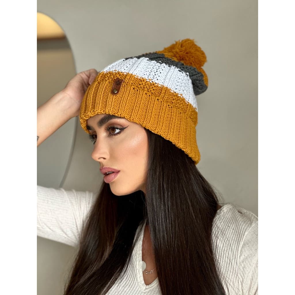 Gorro Capuz 3 Cores Tranças Caneladas
