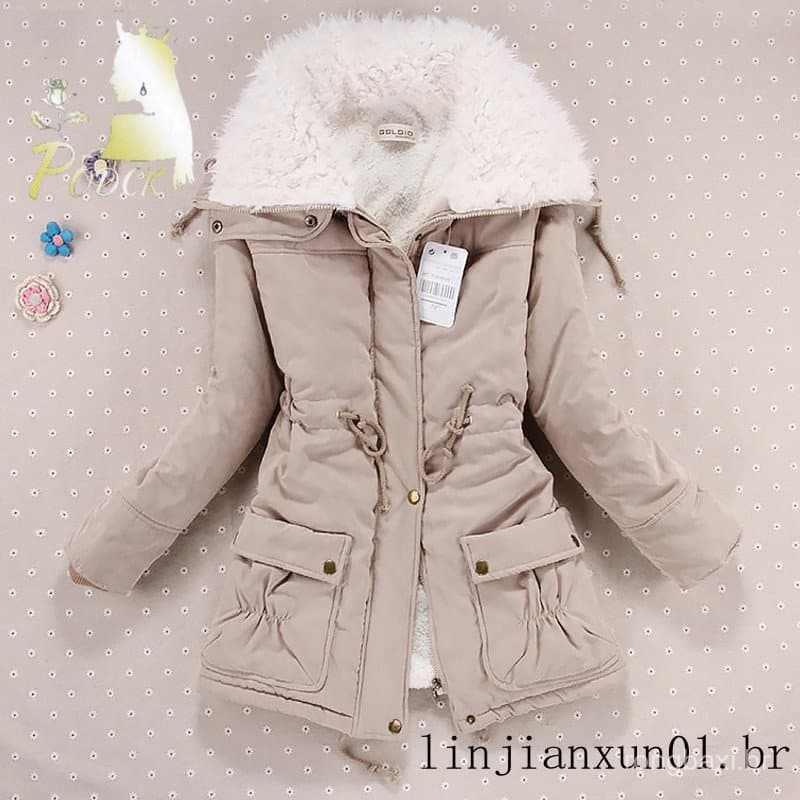 Jaqueta Acolchoada De Algodão Com Capuz Casaco De Inverno Feminino Grosso Quente Parka Longo Pelúcia .