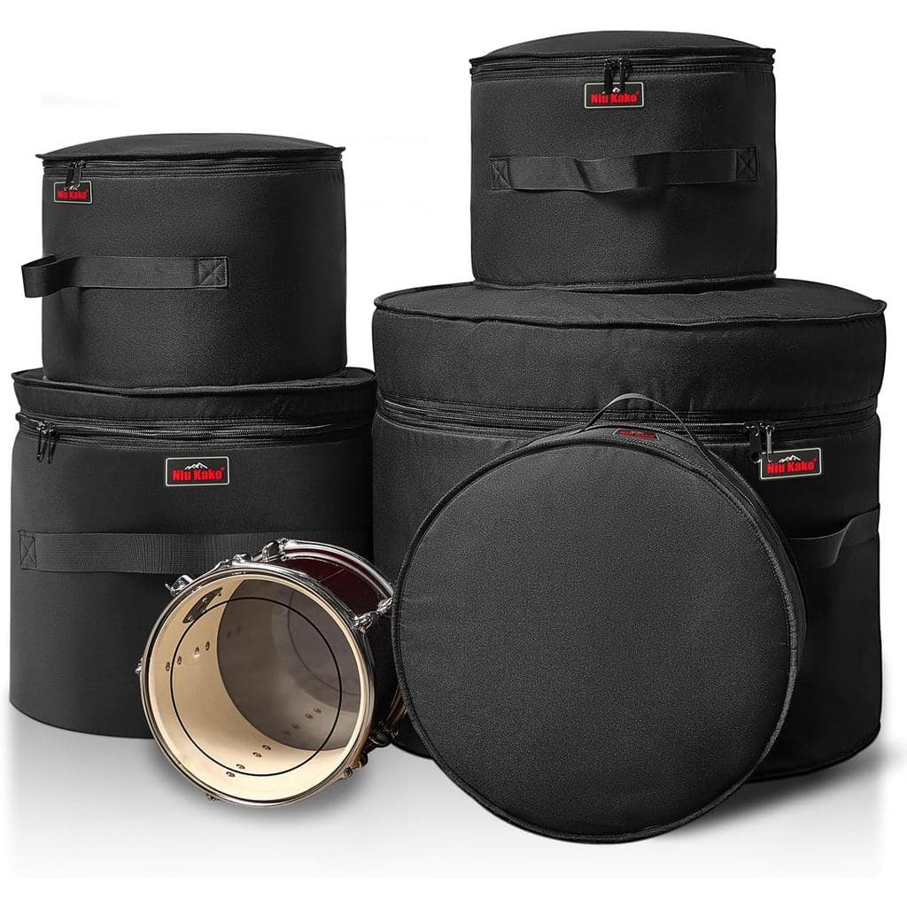 Conjunto de 5 Peças para Bateria - Bolsas Acolchoadas para Bumbo de 22", Tambores de 12"/13"/16" e Caixa de 14" |   Capa