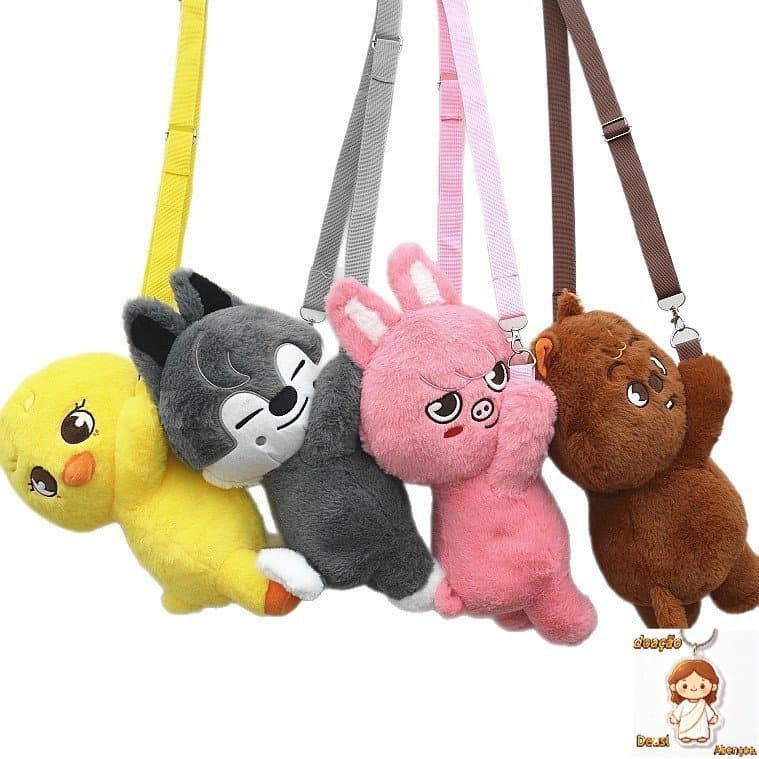 Kpop Idol STRAY KIDS Fuzzy Mochila Pequena SKZOO Sacola Com Brinquedo De Pelúcia