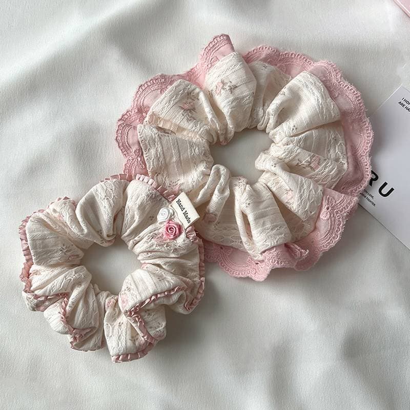BH-TOY Francês Doce Renda Guarnição Tecido Scrunchies Suporte De Rabo De Cavalo Laços De Cabelo Flor Elástica Corda Para