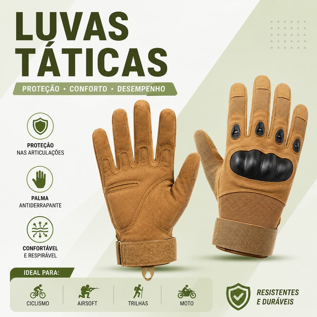 Par de Luvas Táticas Moto Motociclista Antiderrapante com Proteção para Airsoft e Ciclismo