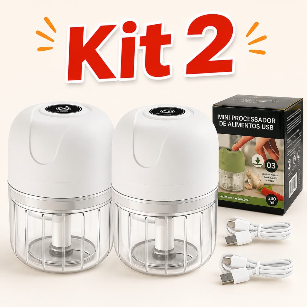 Kit 2 Mini Triturador Elétrico USB para Alho Cebola Pimenta Processador Portátil de Alimentos para Cozinha