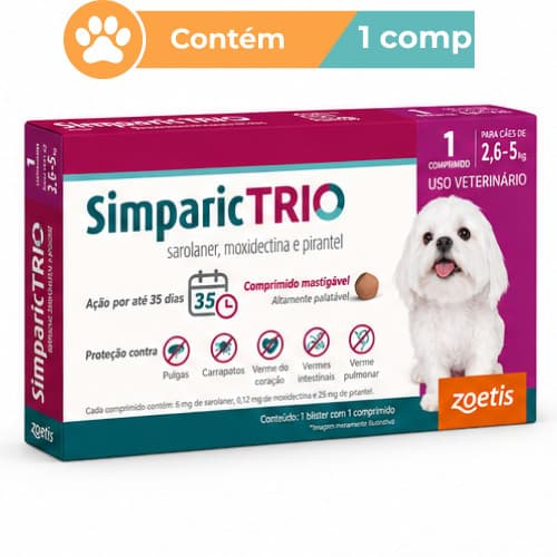 Antipulgas Simparic Trio 6mg Cães 2,6 a 5kg 1 Comprimido