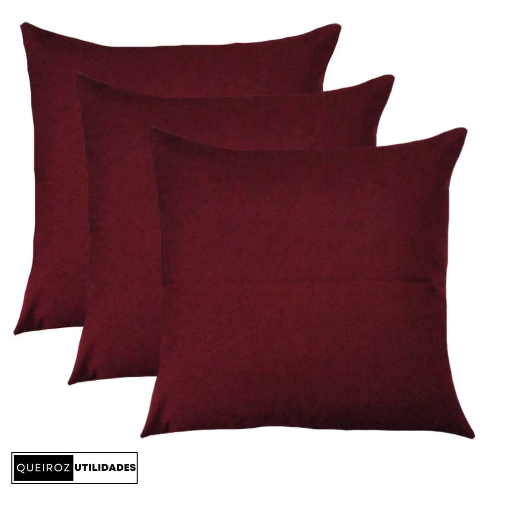 Kit - 3 Capas de Almofadas: Bordô - 40x40 - Decorativa Para Sala / Sofá / Quarto / Cama - Promoção!