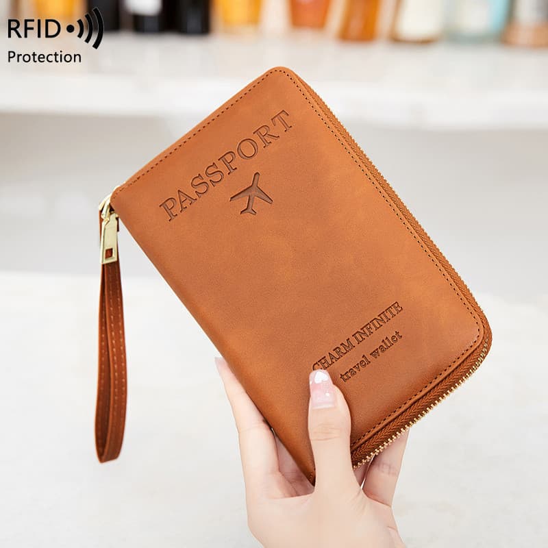 Novo Porta-Passaporte RFID, Organizador de Bilhetes Aéreos, Bolsa para Documentos, Carteira Longa com Zíper, Bolsa Multi
