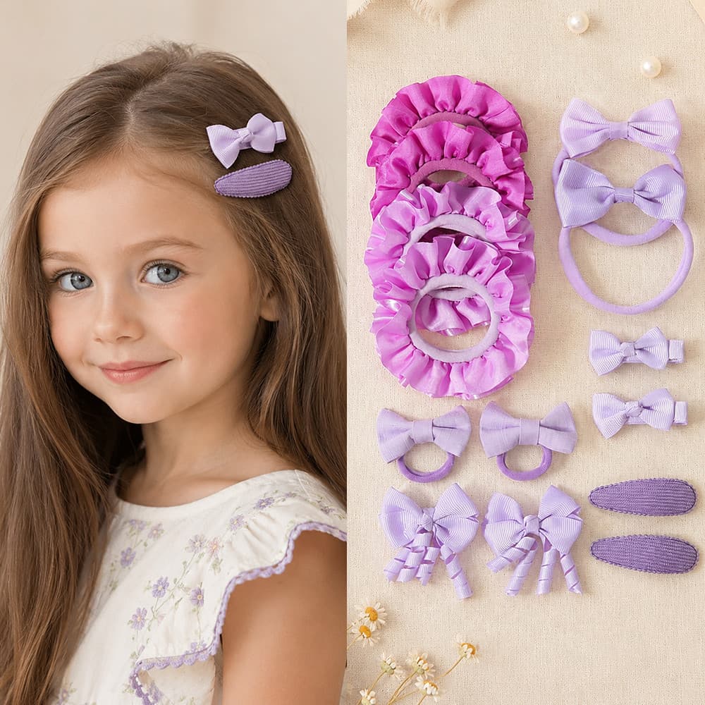 1 Lote Conjunto De Acessórios De Cabelo Com Laço De Menina , Laços De Gorgorão Suaves , Enfeites , Atacado