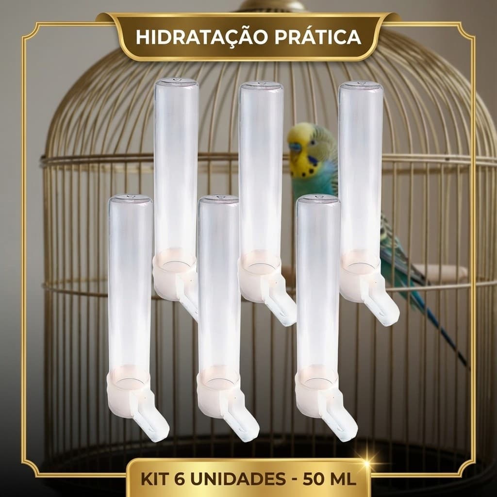 🐤 Kit 6 Bebedouro Gaiola Pássaros Transparente 50ml Canário Periquito Calopsita Anti Derrame 🐦