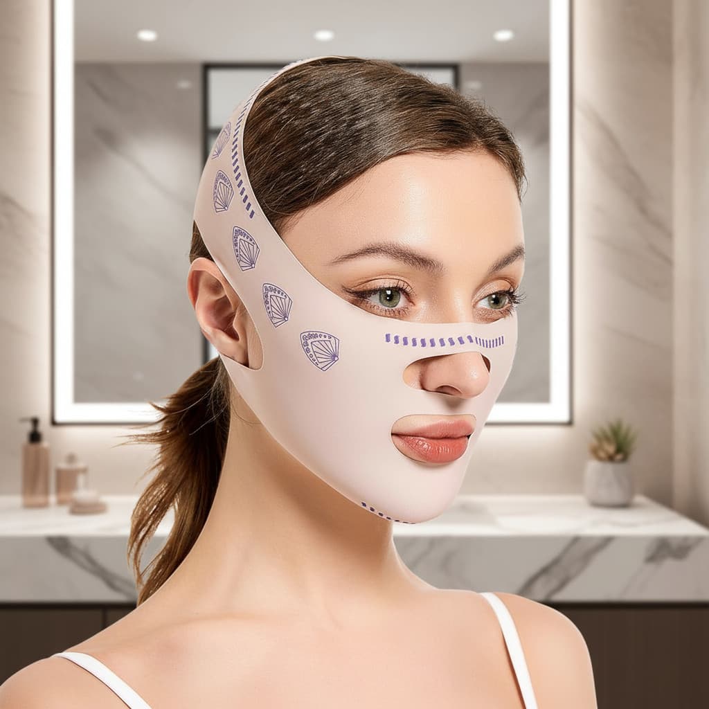 Conjunto de Escultura Facial: Faixa em V, Manga de Queixo e Fita para Papada Dupla, Macio e Flexível para Todos os