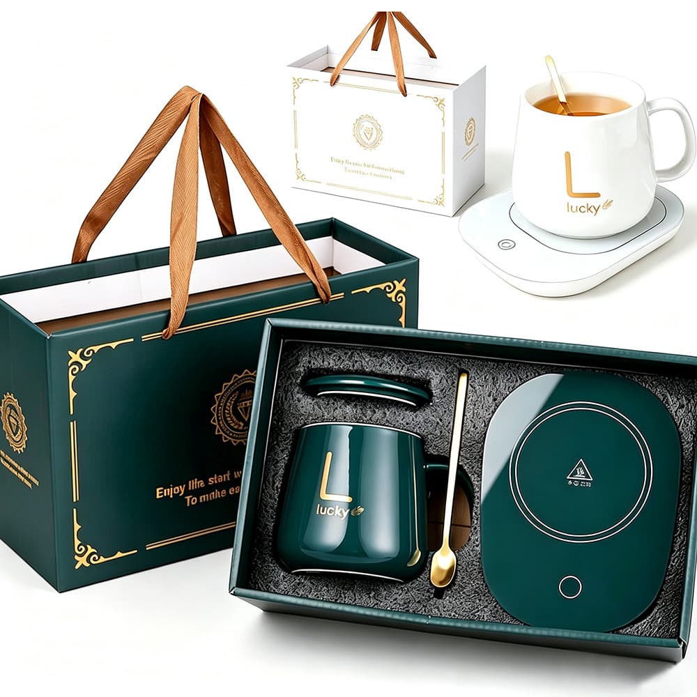 Kit Caneca Lucky Cerâmica + Base Aquecedora 55°C  Presente Aniversário Dia Dos Namorados Mantém Café Chá Quente