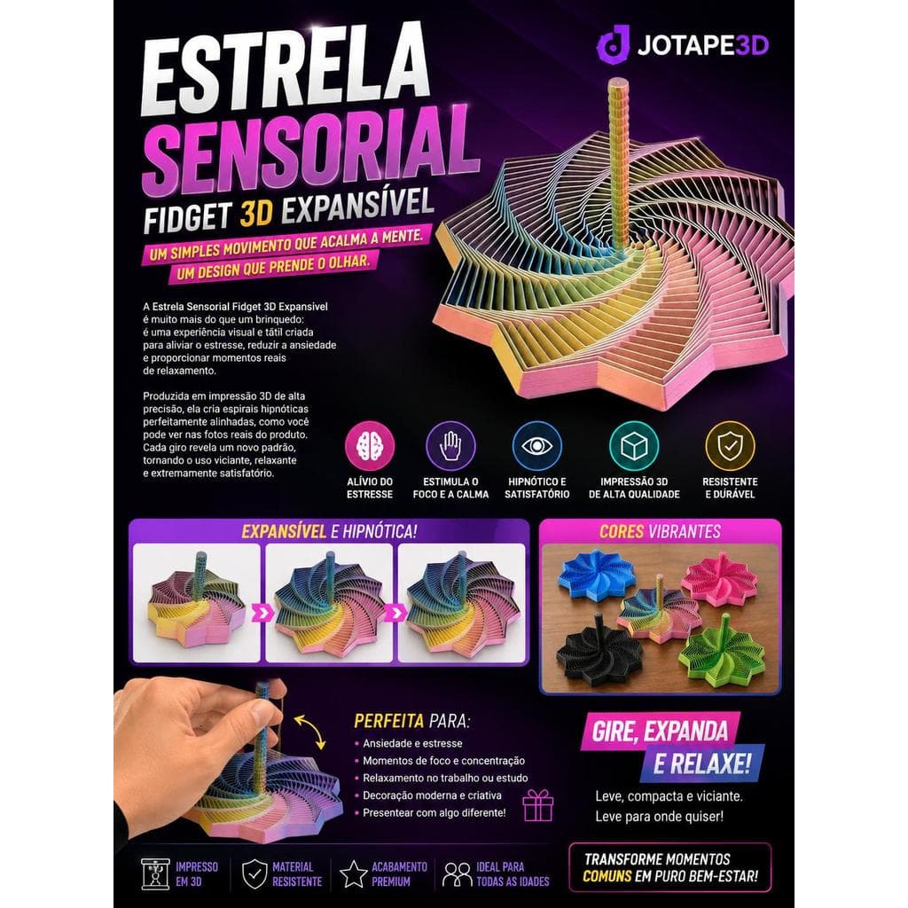 Sensorial - Estrela Fidget 3D Expansível – Anti Estresse e Relaxante
