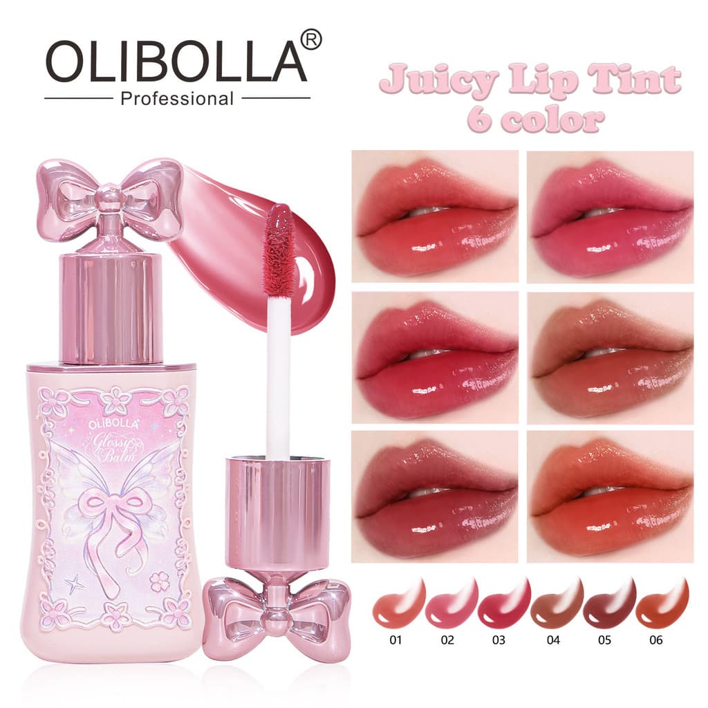 OLIBOLLA Brilho Labial com Laço, Acabamento Espelhado Aquoso, Hidratante e de Longa Duração