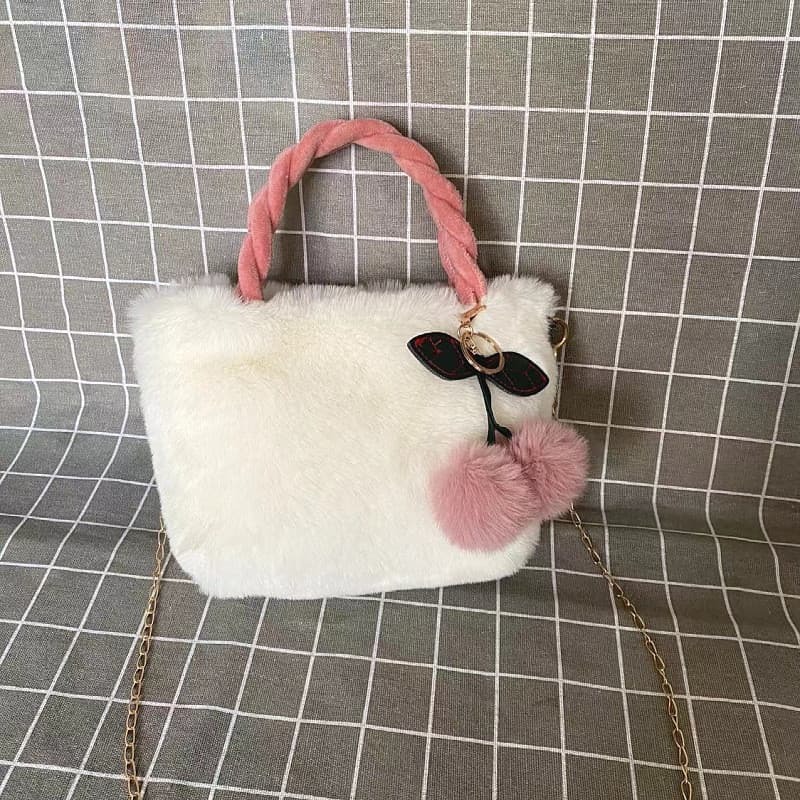 Bolsa Pelúcia Cereja - Tote Mão/Ombro Corrente 200g