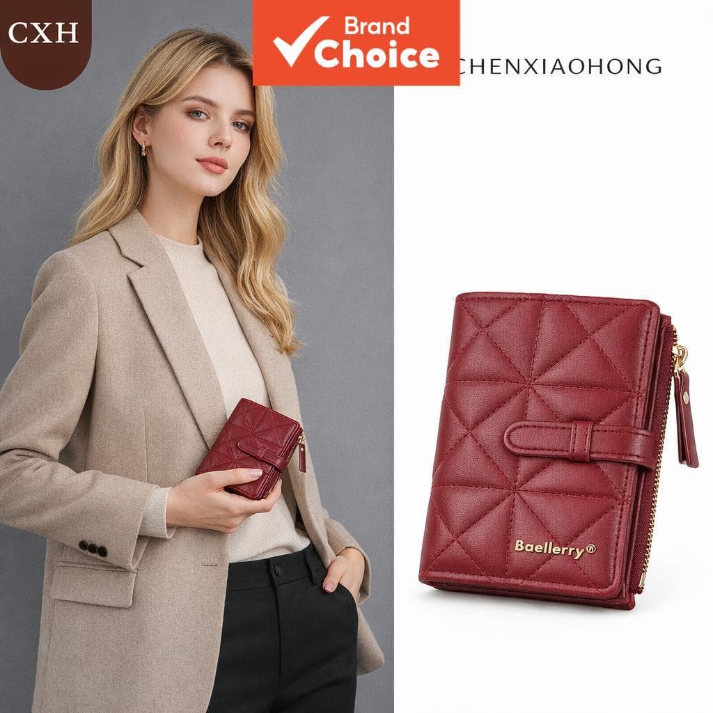 Baellerry Nova Carteira Feminina Curta de Alta Gama com Zíper de Botão Fashion para Moedas