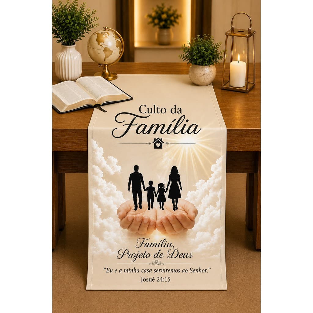 Caminho de  Mesa CULTO DA FAMILIA Tecido Sublimado Festa Religiosa 1,60x0,60 igreja fé trilho