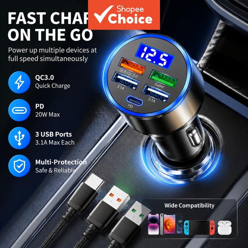 4 Portas Pd 3.0 USB Type C Adaptador De Carregador De Carro Rápido De Carga Rápida