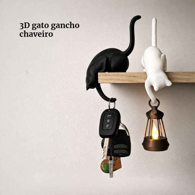 Chaveiro De Gato 3D Gancho Suporte De Decoração De Parede Casa Fofa Com Ganchos De Prateleira Em Formato