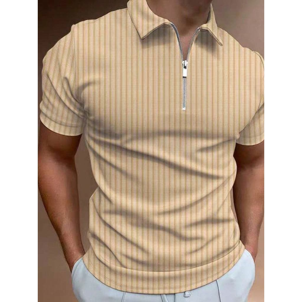 Camisa Polo Masculina com Zíper Texturizada – Manga Curta Estilo Moderno