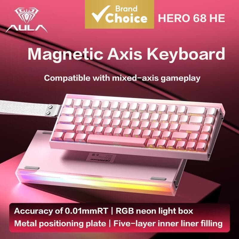 Teclado Gamer Magnético AULA HERO68 HE com Efeito Hall, Gatilho Rápido, RGB, Teclado Mecânico 68 Teclas com Fio para PC,