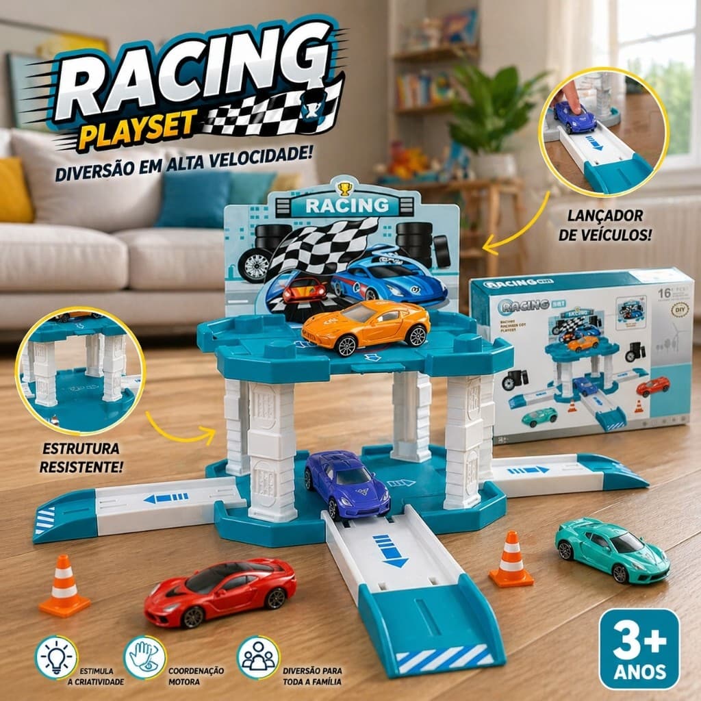 Pista Corrida Infantil Carrinhos Brinquedo Montar Educativo Desenvolvimento Coordenação Motora
