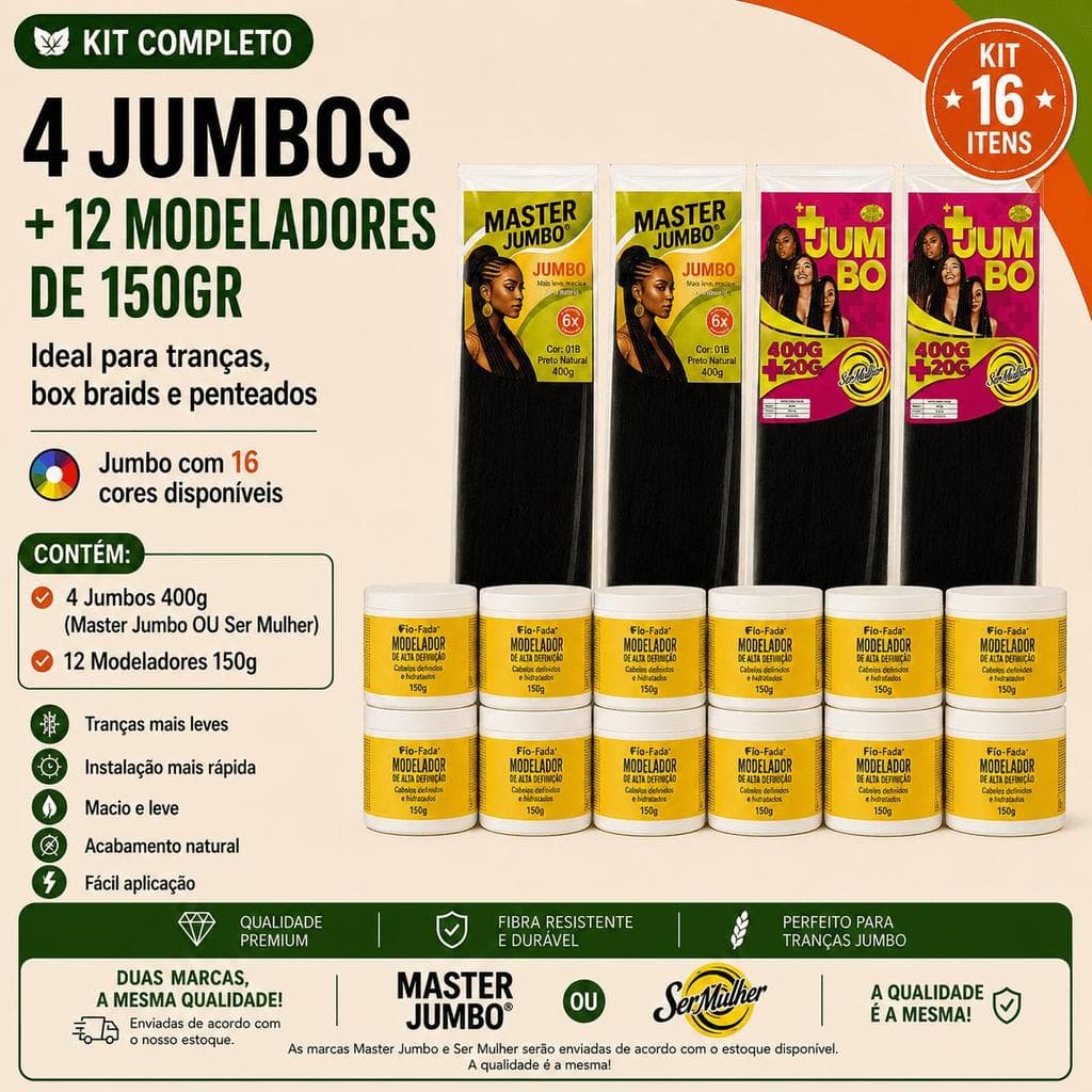 Kit 4 Jumbo Para Trança Box Braids + 12 Pomadas 150g Finalizadoras