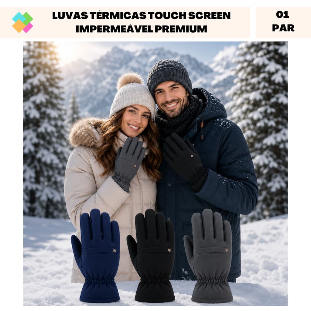 Luvas Térmicas Touch Screen Impermeável Premium (1 Par)