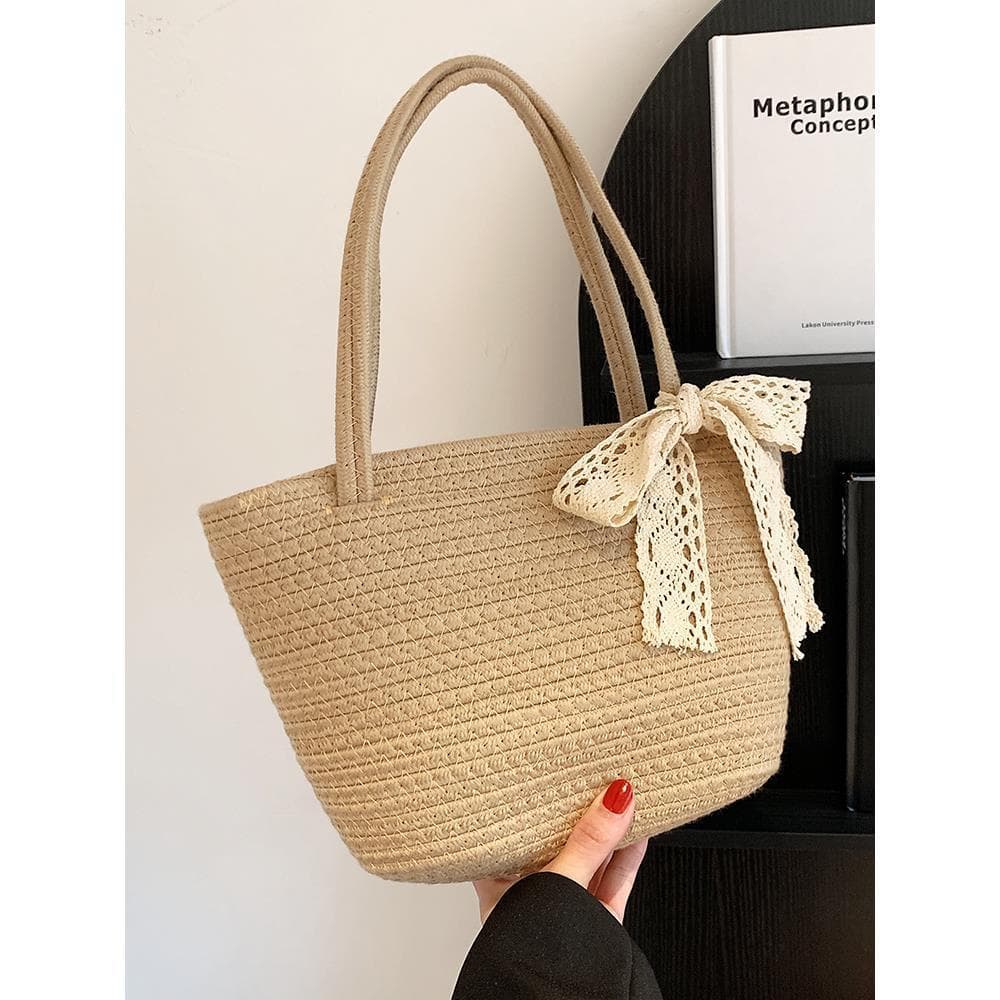 Saco de tecido nicho axilas saco de palha feminino à beira-mar férias praia arco bolsa de ombro portátil sacola