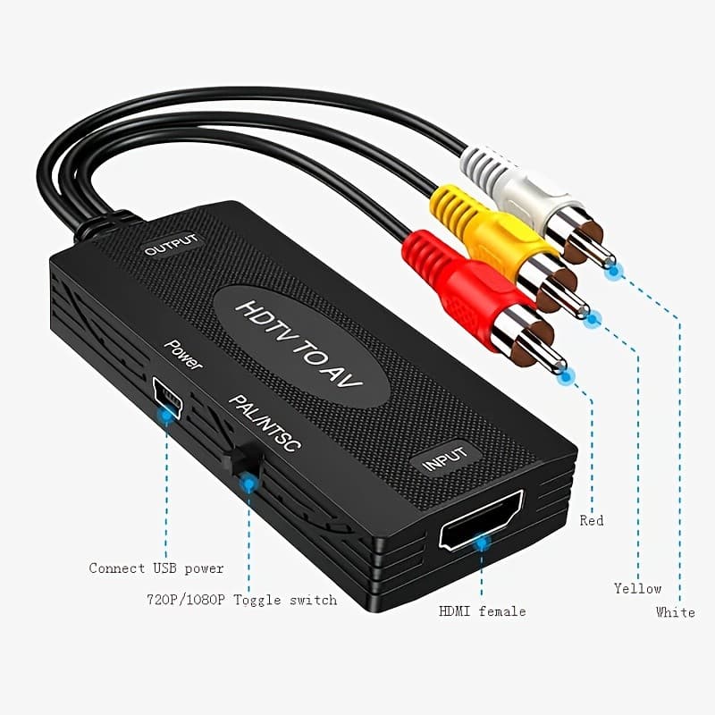Conversor de HDTV para RCA, HDTV para AV |   Adaptador Conversor de Vídeo e Áudio Composto RCA 1080P CVBS, Compatível co