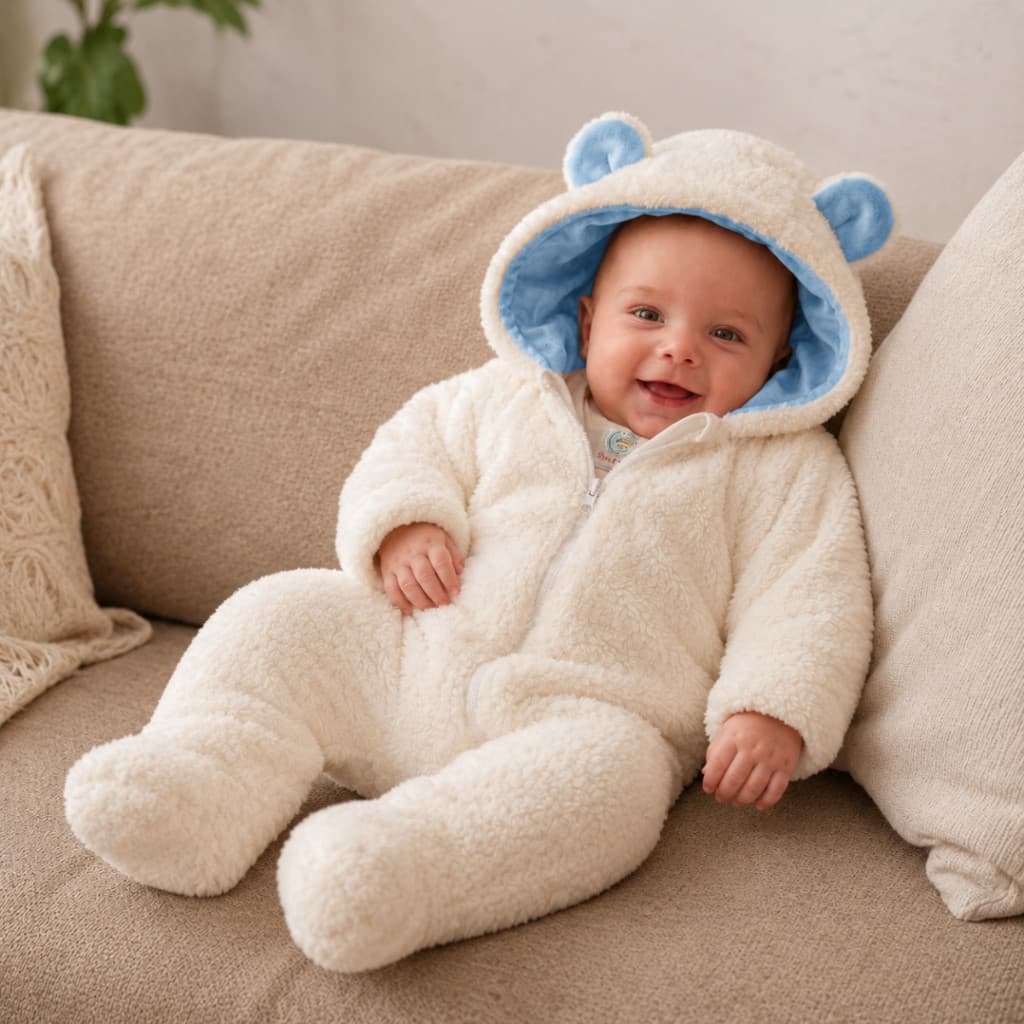 Macacão Bebê Inverno Peluciado Sherpa Com Capuz Quentinho Macio Unissex Presente