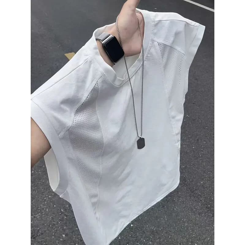 Malha respirável de secagem rápida colete masculino feminino verão Street Wear ins Casual sem mangas camiseta americano